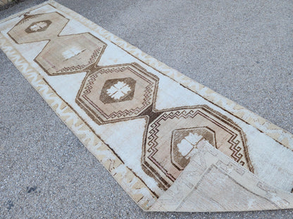 Neutral Runner Rug 3x13: Neutral Boho Hallway Decor, Up Cycled Wool