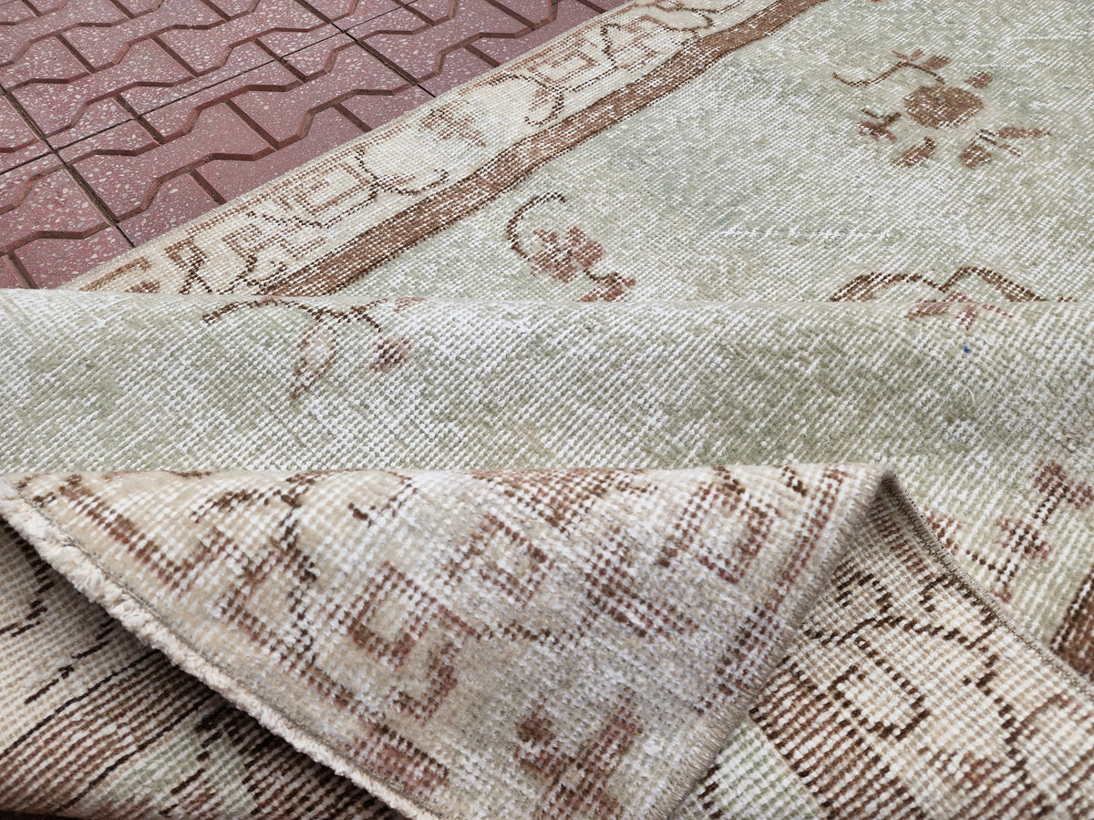Handwoven Turkish Oushak Rug 4x7: Neutral Wool Bohemian Rug