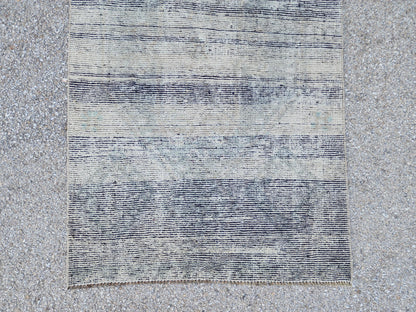 3x11 Vintage Gray Wool Runner Rug: Hand Knotted Hallway Carpet