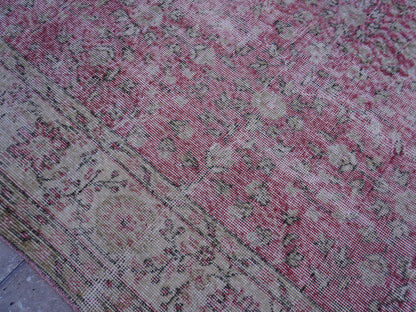 6x11 Handwoven Turkish Oushak Rug: Faded Red Wool & Cotton