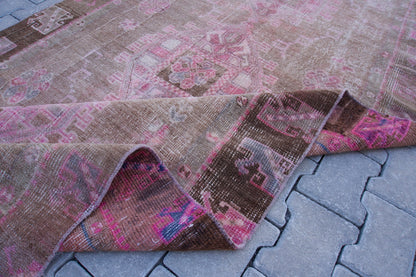 Vintage Kars Rug 4.6x10.6: Brown & Pink Hand-Knotted Turkish Wool Rug