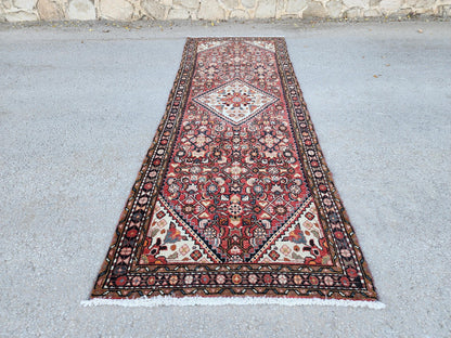 Oriental Boho Runner Rug 3x10: Hand Knotted, Red and White