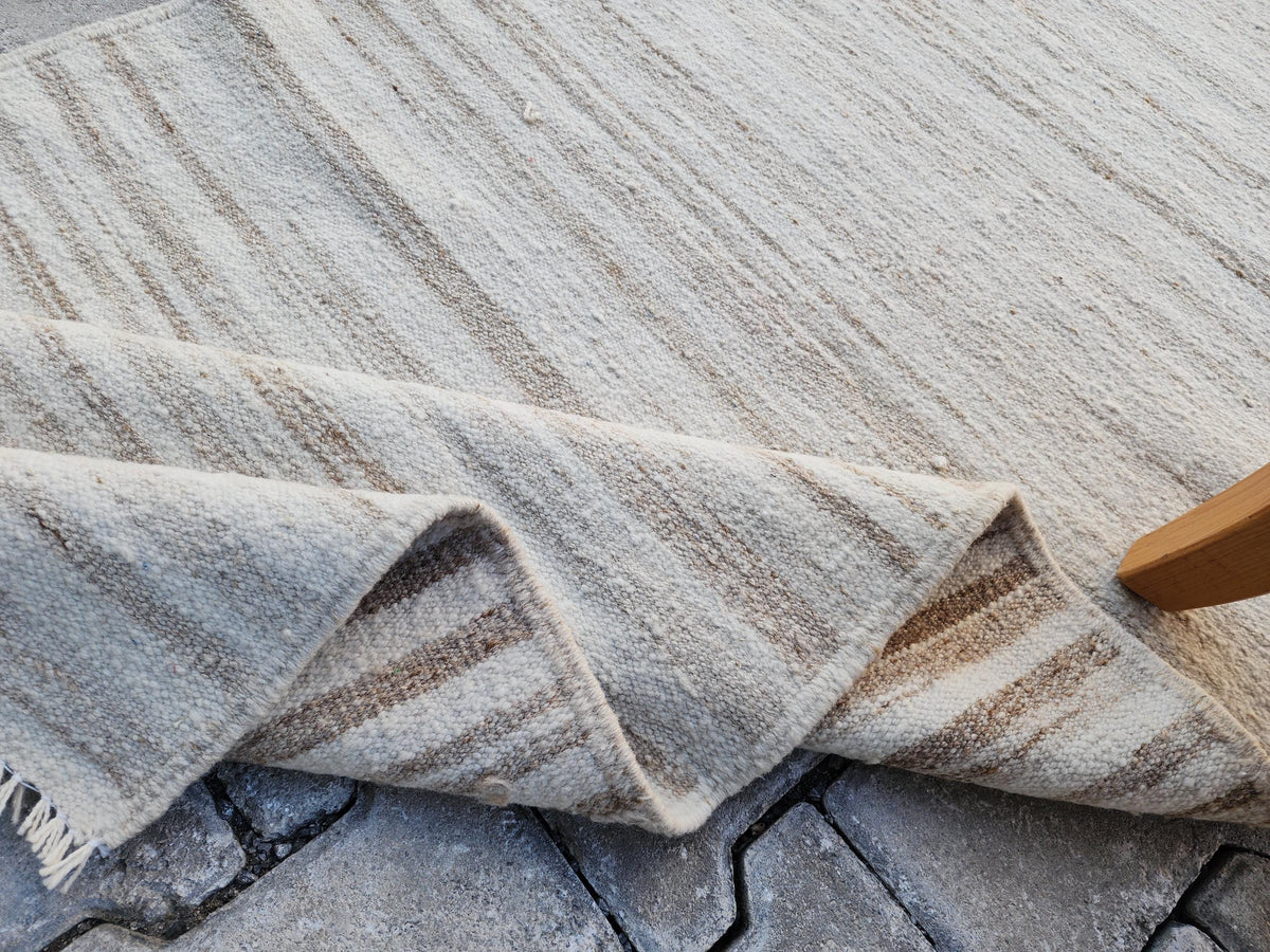 Neutral Turkish Kilim Runner Rug: 2.7x12, Handwoven Wool