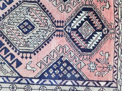 3x10 Hand Made Runner Rug: Persian Medallion Design Rug, Faded Red and Blue Border
