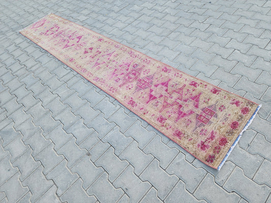 2x10 Vintage Herki Wool Runner Rug: Turkish Rustic Decor