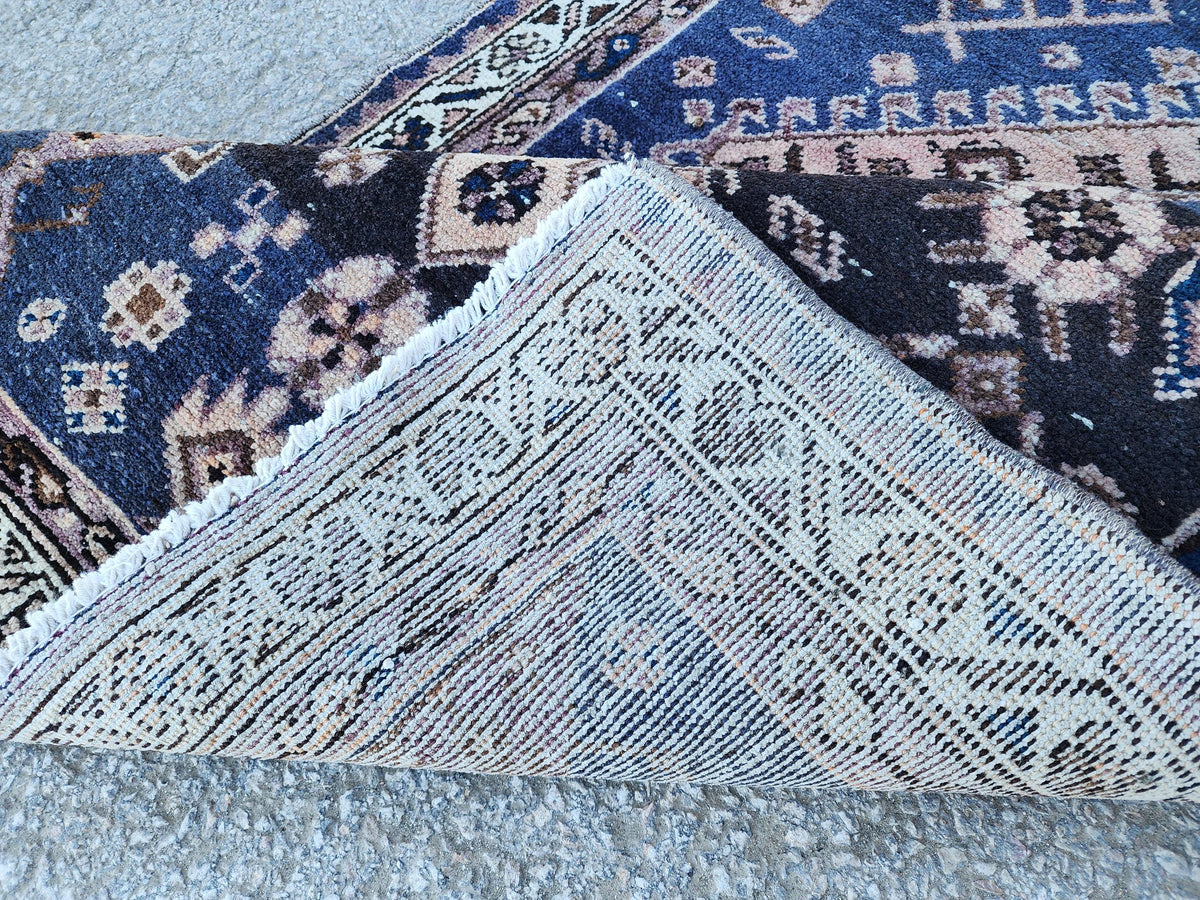 3x9 Antique Navy Blue Runner: Hand Knotted, Hallway Authentic Decor