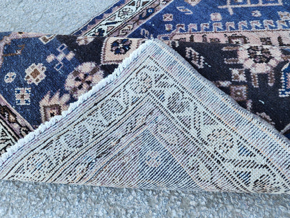 3x9 Antique Navy Blue Runner: Hand Knotted, Hallway Authentic Decor