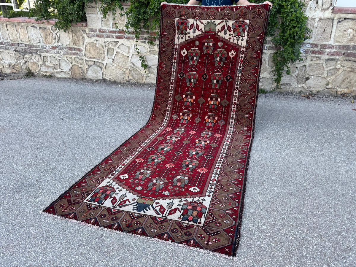 Hand Knotted Wool Runner Rug: 4x9 Rustic Boho Hallway Decor
