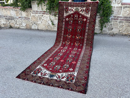 Hand Knotted Wool Runner Rug: 4x9 Rustic Boho Hallway Decor