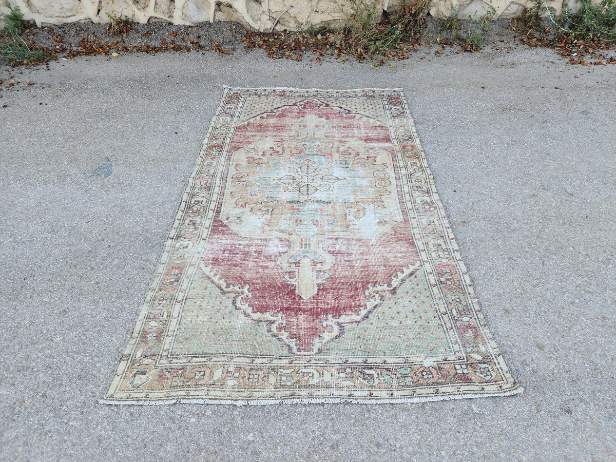 4x7 Vintage Boho Area Rug, Rustic Hand Knotted Up Cycled Wool, Eco Friendly, Turkish Hand Made