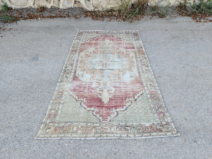 4x7 Vintage Boho Area Rug, Rustic Hand Knotted Up Cycled Wool, Eco Friendly, Turkish Hand Made