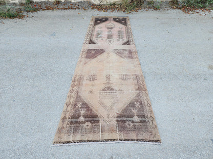 3x10 Neutral Runner Rug, Hand Made Rustic Decor, Bohemian Geometric Design