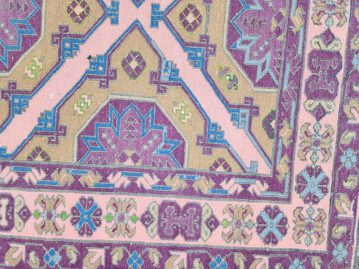 Vintage Soumak Kilim 7x11: Hand Knotted, Green and Purple