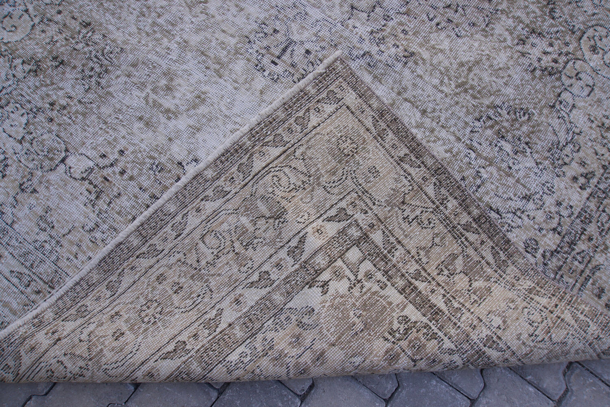 Neutral Area Rug 6x10, Handwoven Oushak Carpet, Grey Turkish Wool & Cotton