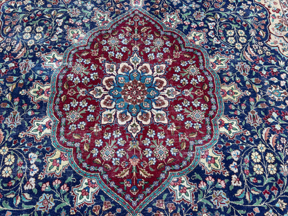 Hand Knotted Wool Rug 9x12: Vintage Oriental Navy Blue Rug