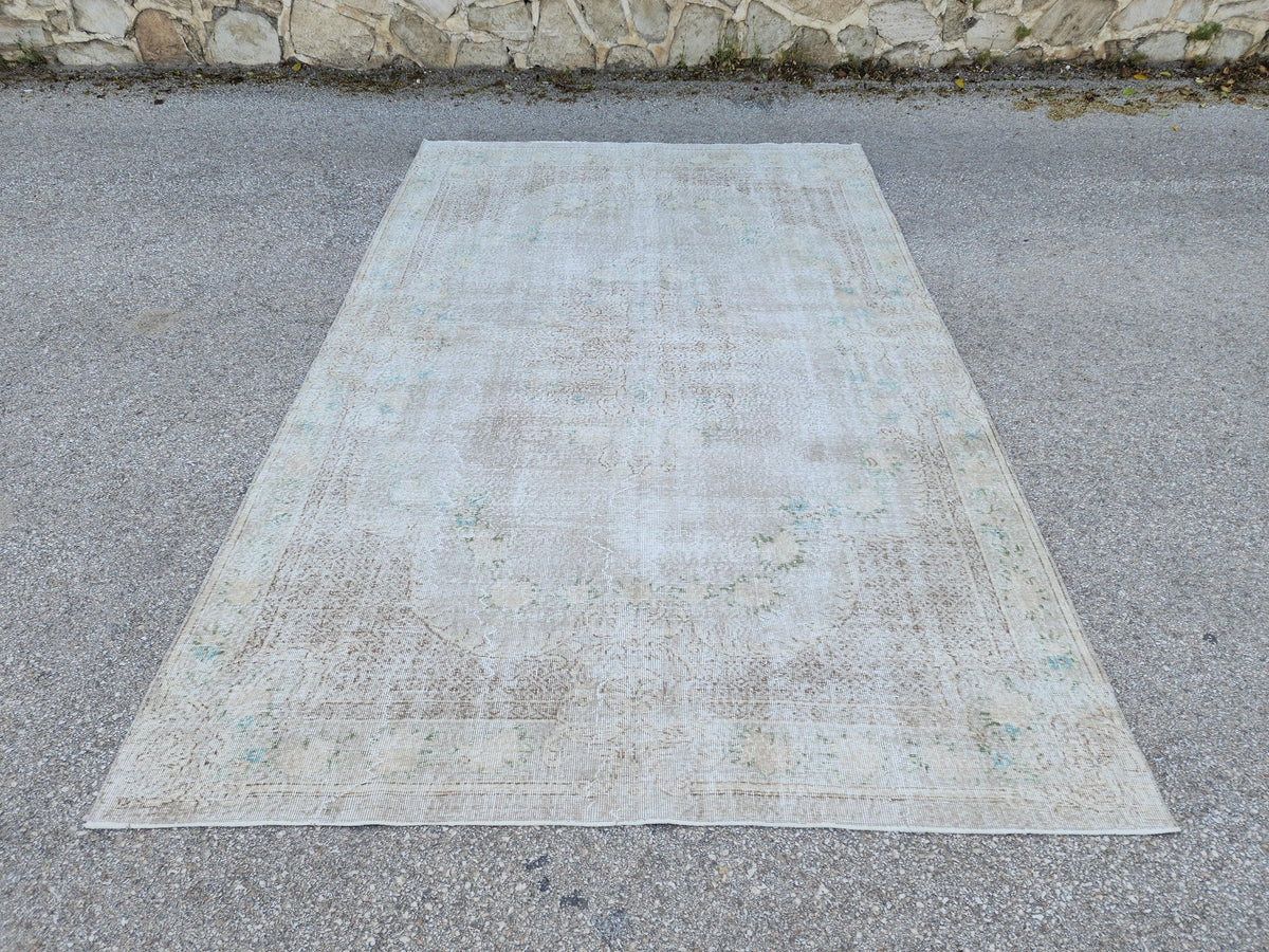 Neutral Area Rug 6x10: Hand Made Rustic Decor, Beige And Brown Turkish Carpet