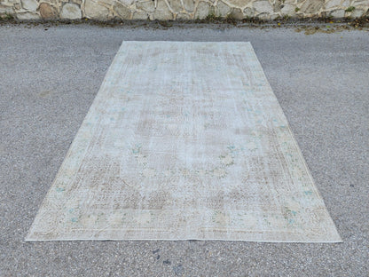 Neutral Area Rug 6x10: Hand Made Rustic Decor, Beige And Brown Turkish Carpet