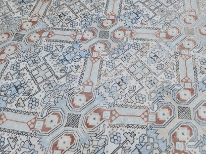 6x9 Neutral Turkish Rug: Geometric Wool & Cotton, Rustic Dining Room Decor