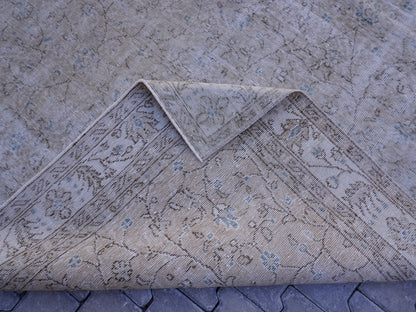 6x10 Vintage Turkish Rug: Neutral Muted Isparta Rug