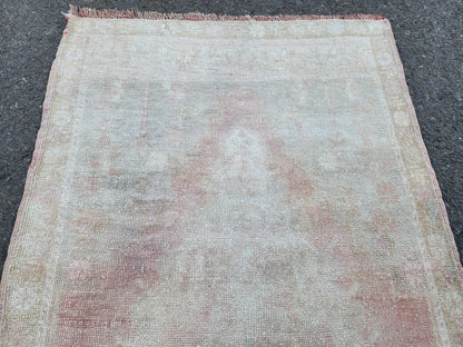 Handwoven Oushak Rug 3x6: Bohemian Turkish Wool Rug