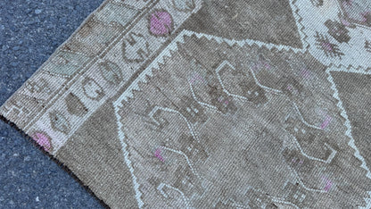 4x8 Kars Wool Runner Rug, Hand Knotted Rustic Decor, Beige and Brown