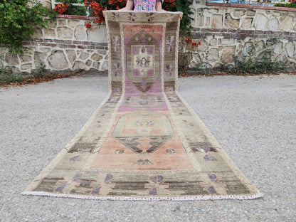 3x10 Neutral Wool Rug, Turkish Malatya Hand Knotted Runner, Kitchen Brown Carpet