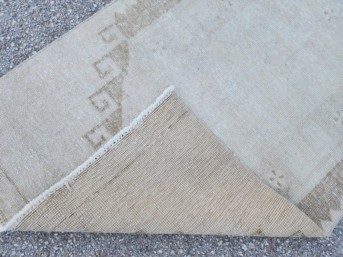 3x14 Neutral Hand-Knotted Turkish Runner Rug, Wool Hallway & Entryway Rug, Rustic Decor