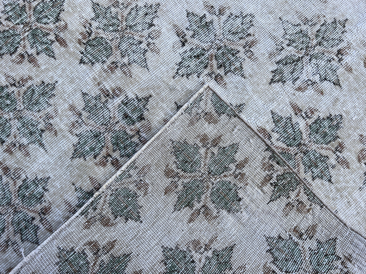 Handwoven Turkish Oushak Rug: 4x7 Green Wool Entryway Rug