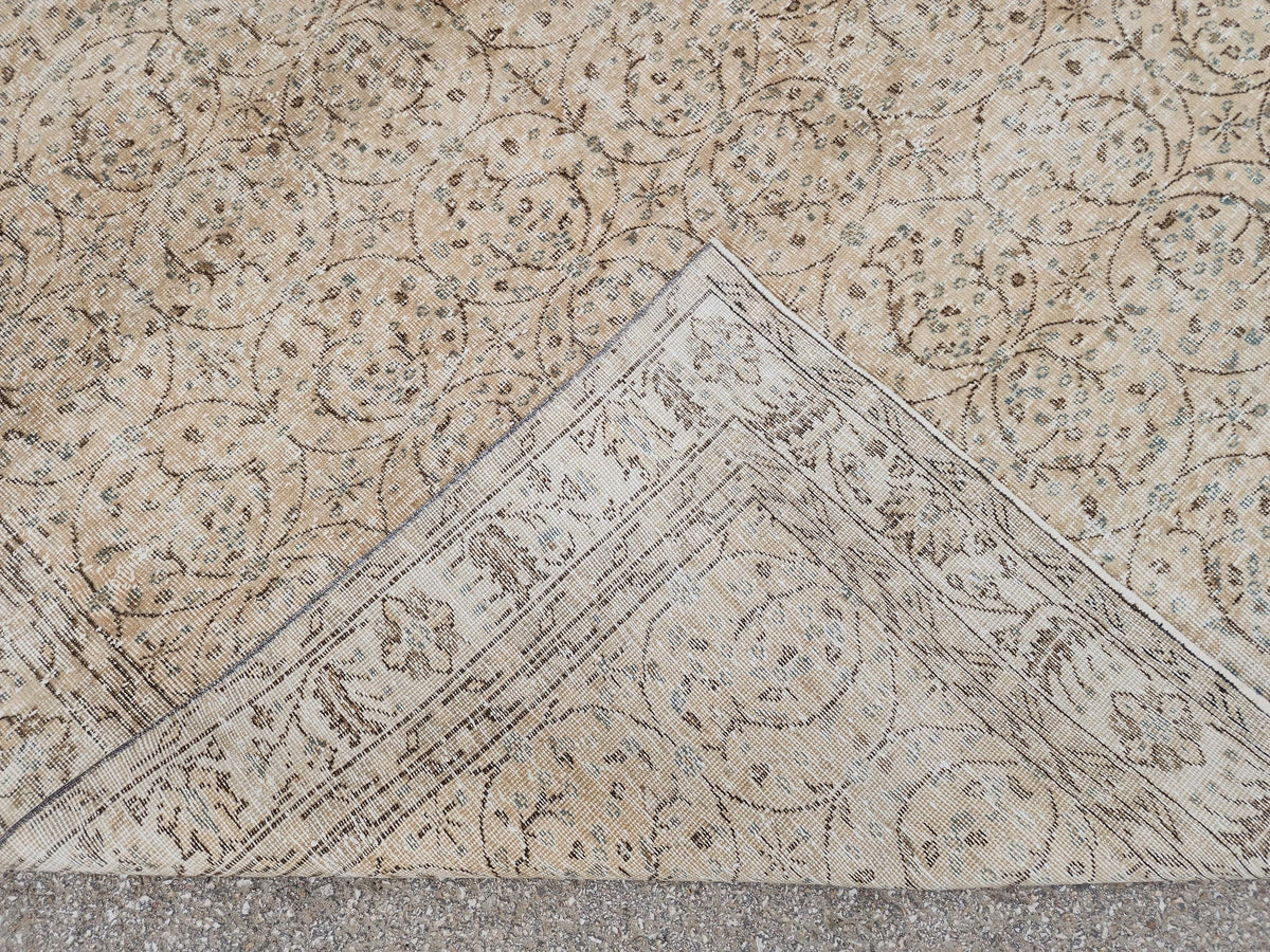 Hand Knotted Wool Rug 6x10: Beige Turkish Oushak Rug