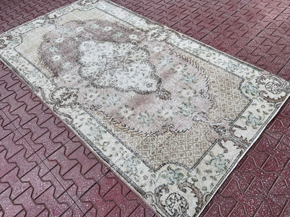 Handwoven Turkish Oushak Rug 4x7: Wool & Cotton Bohemian Rug