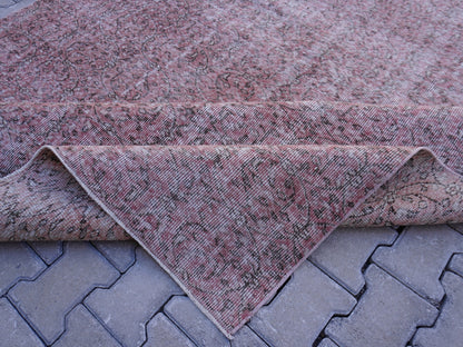 Handwoven Turkish Rug 7x10: Faded Red Wool & Cotton, Dining Room Decor