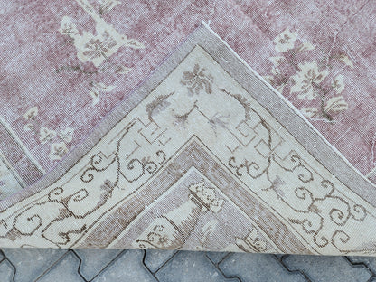 7x10 Vintage Wool Rug: Beige Isparta Oriental Rug