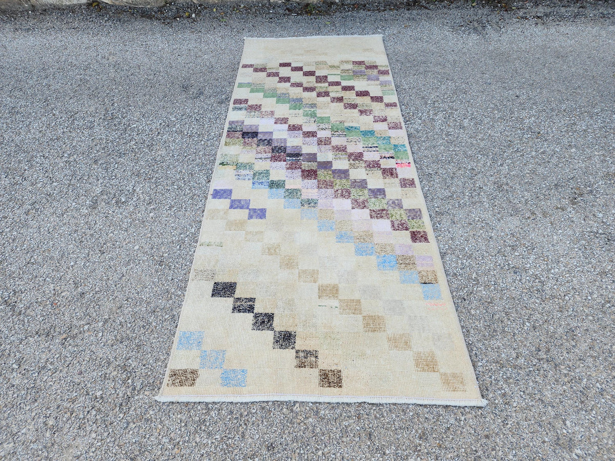 2x7 Turkish Runner Rug: Geometric Farmhouse Hallway Decor, Eco Friendly