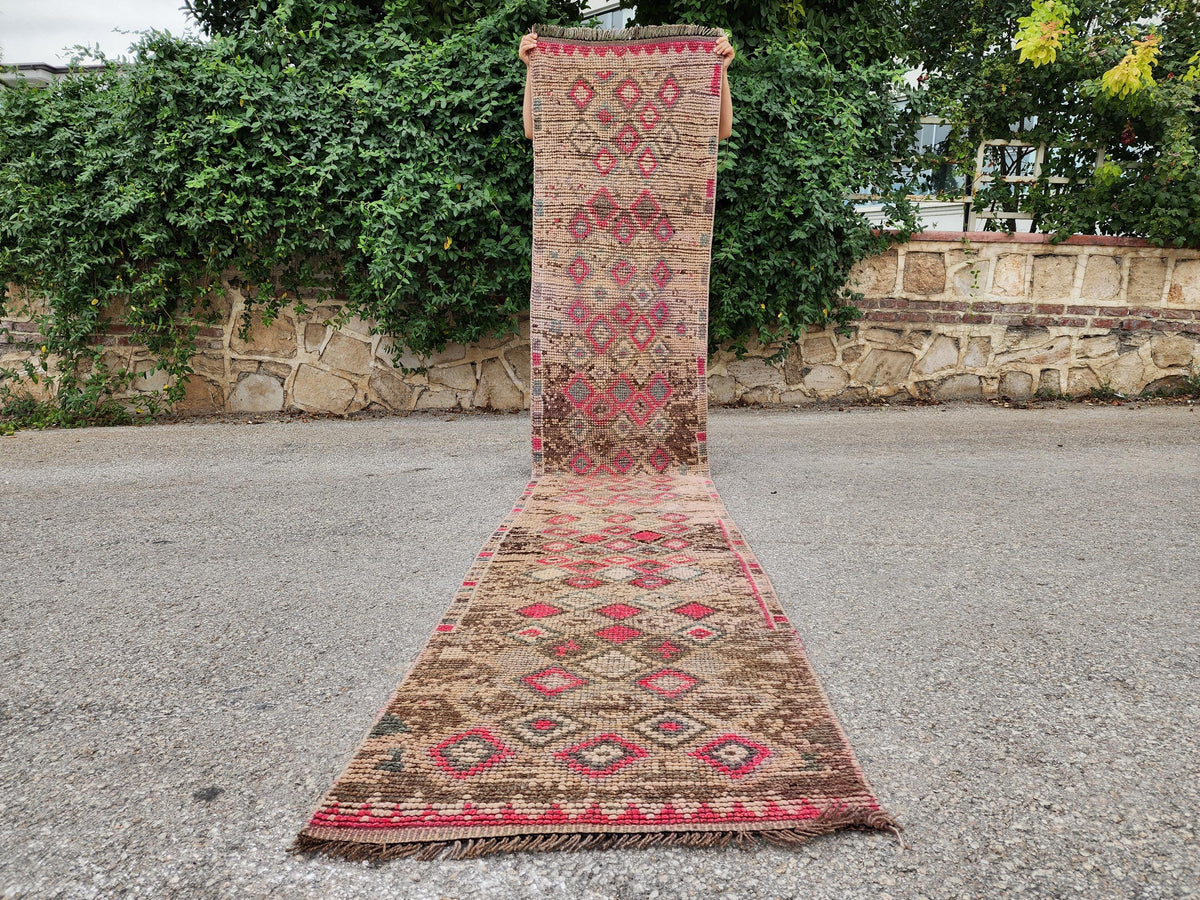 2x13 Geometric Herki Runner Rug, Oriental Hand Made, Stair Wool Soft Runner
