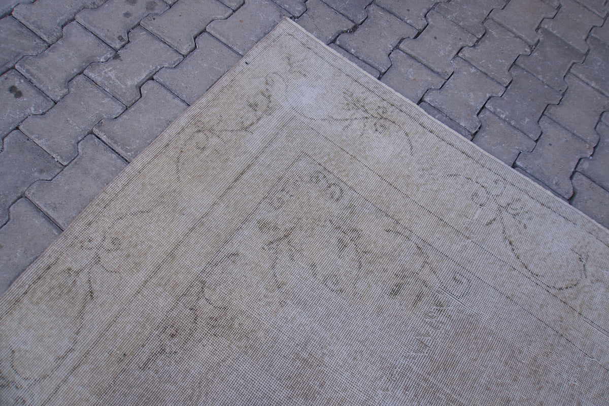 Neutral Area Rug 7x10, Beige Wool Hand Made, Turkish Carpet For Home Decor