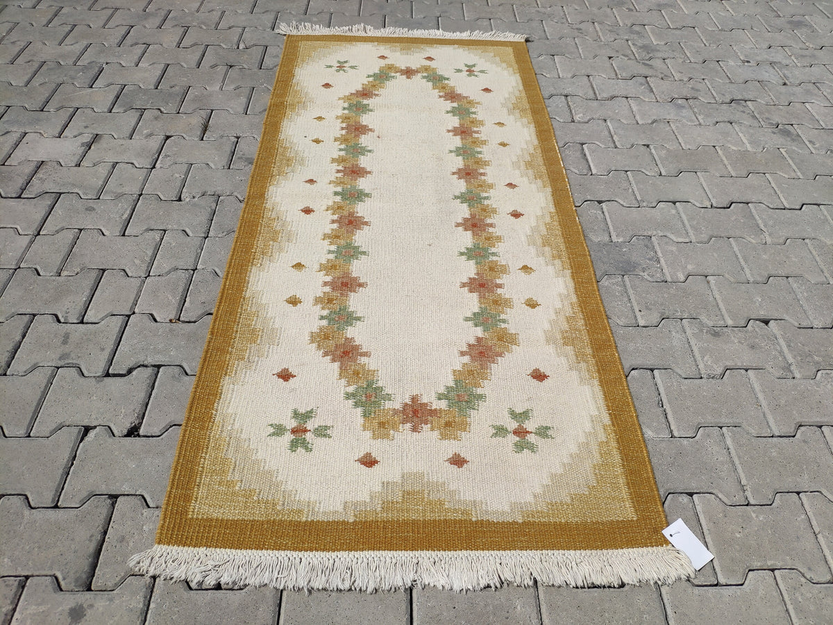 Eclectic Kilim Rug 3x6: Beige Turkish Handmade Rug