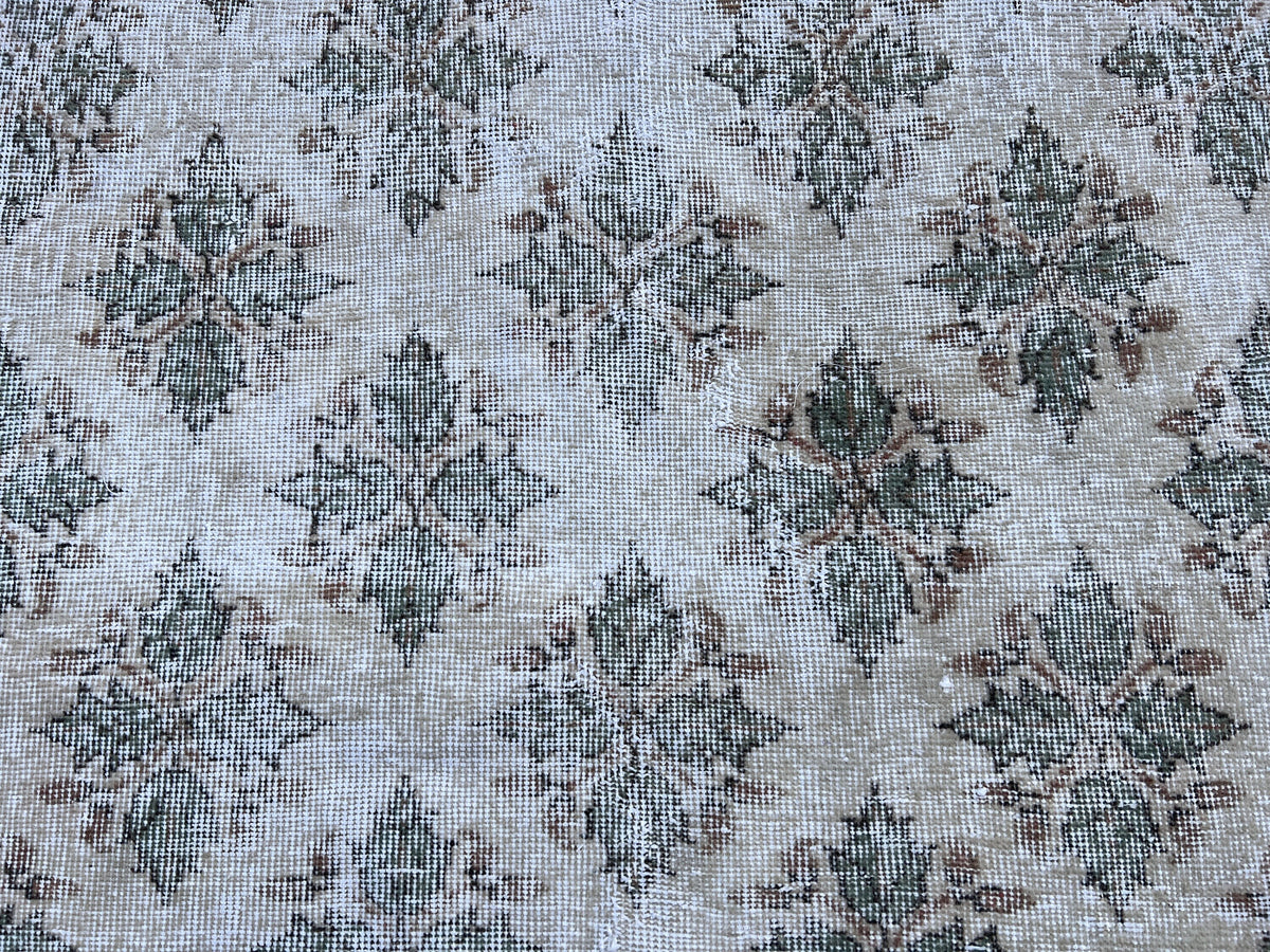 Handwoven Turkish Oushak Rug: 4x7 Green Wool Entryway Rug