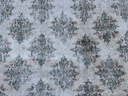 Handwoven Turkish Oushak Rug: 4x7 Green Wool Entryway Rug