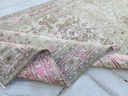 3x10 Vintage Turkish Wool Runner Rug: Hand Knotted Floral Hallway Decor