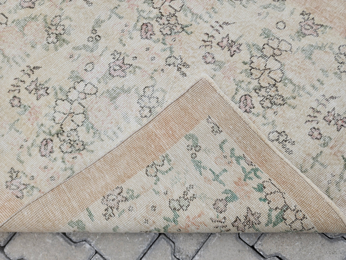3x6 Vintage Turkish Oushak Rug: Handwoven Wool & Cotton