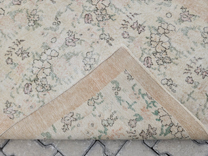 3x6 Vintage Turkish Oushak Rug: Handwoven Wool & Cotton