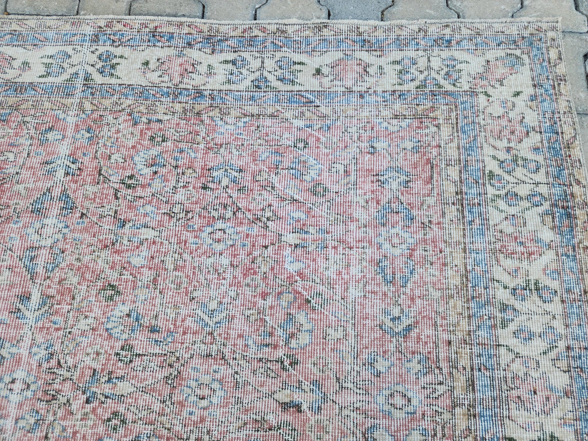 7x10 Neutral Area Rug, Dining Room Decor, Faded Red Rustic Design
