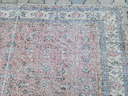 7x10 Neutral Area Rug, Dining Room Decor, Faded Red Rustic Design