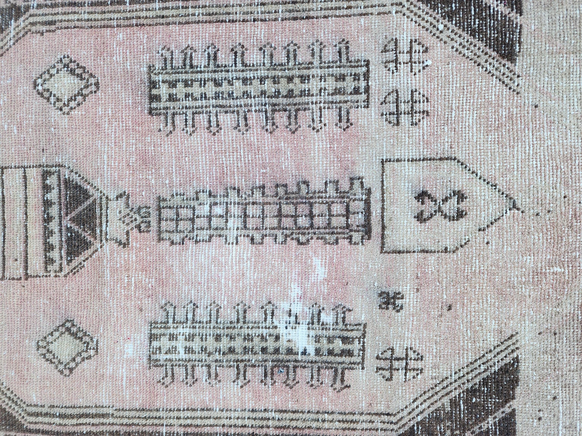 3x10 Neutral Runner Rug, Hand Made Rustic Decor, Bohemian Geometric Design