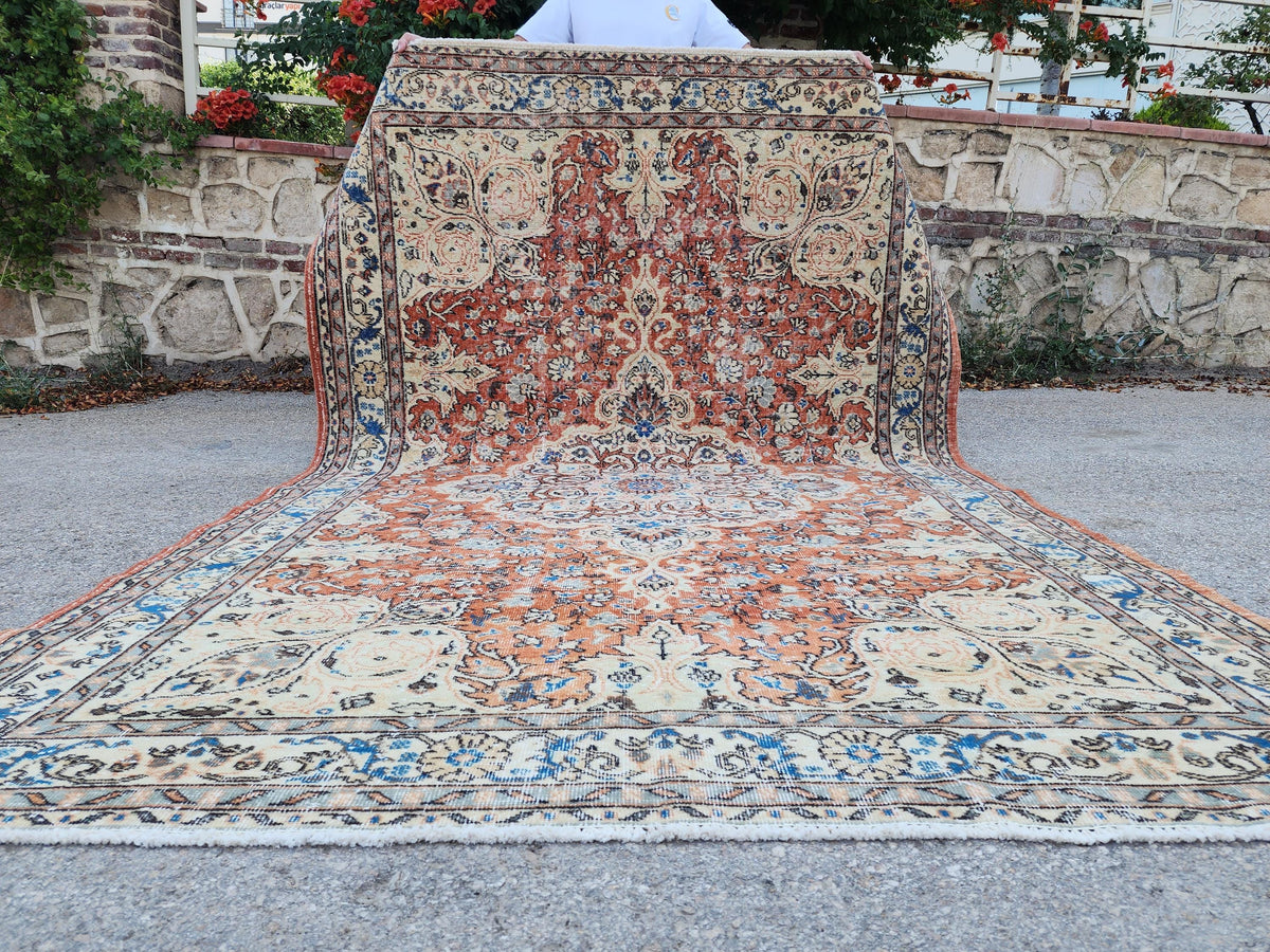 Hand Made Rug 6.6 x 9.8 ft, Turkish Hand Knotted Oushak Design Carpet, Home Decor