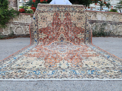 Hand Made Rug 6.6 x 9.8 ft, Turkish Hand Knotted Oushak Design Carpet, Home Decor
