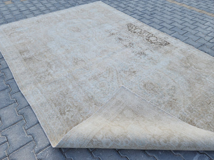 6x9 Vintage Oushak Rug: Beige Wool Oriental Rug