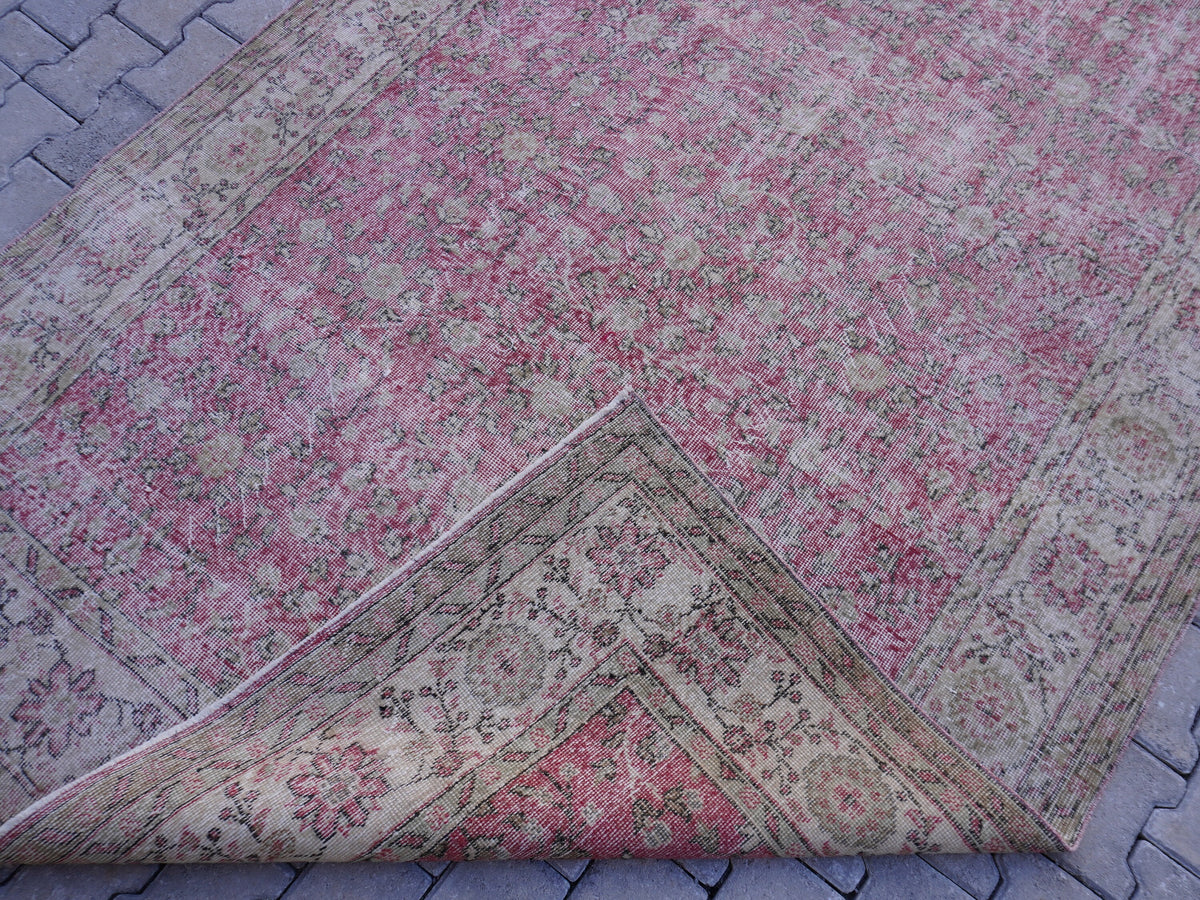 6x11 Handwoven Turkish Oushak Rug: Faded Red Wool & Cotton