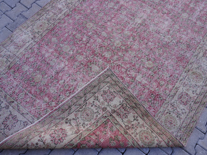 6x11 Handwoven Turkish Oushak Rug: Faded Red Wool & Cotton