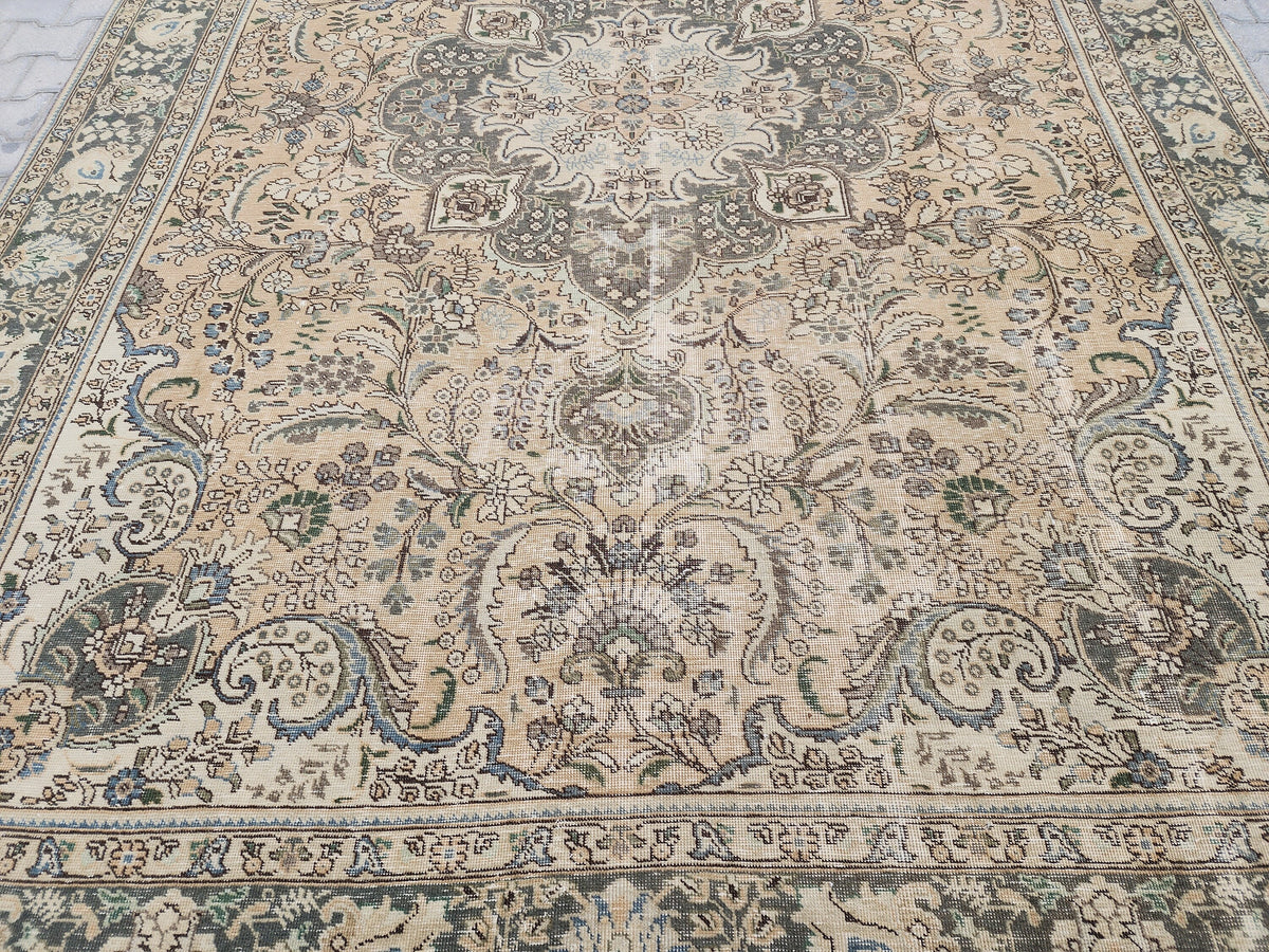 Hand Knotted Oushak Turkish Rug: 8x11 Vintage Wool Area Rug
